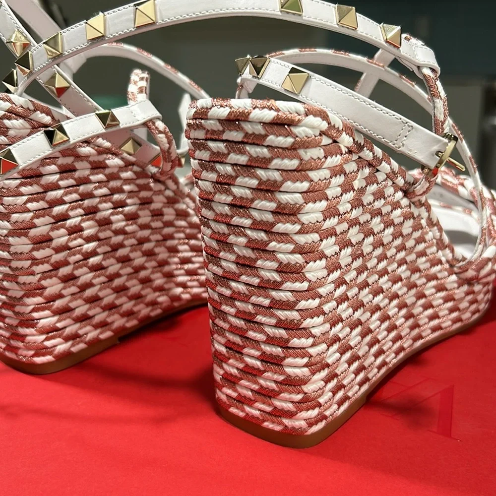 Valentino ROCKSTUD SILK TORCHON WEDGE SANDAL 115MM - Picture 5 of 14